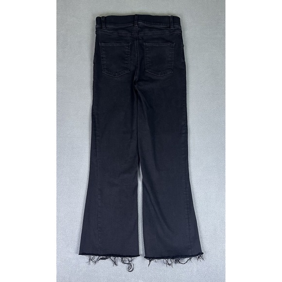 Spanx Jeans Womens Small Black Cropped Flare Pull On Stretch Distressed Raw Hem - Picture 2 of 13